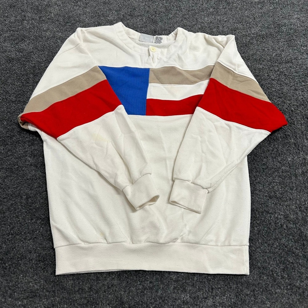 Koret Sweatshirt Womens Size L White Colorblock Stripe Henley Pullover Vintage